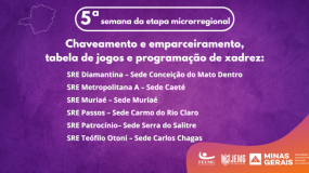 Publicado os chaveamentos, emparceiramentos, tabelas de jogos e a programação do xadrez da 5ª semana de execução do JEMG/2024.