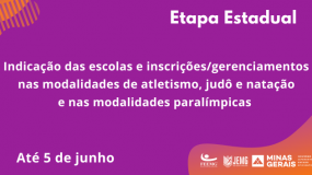 Termina nesta quarta-feira, dia 5 de junho, o prazo para a indicação das escolas e inscrição/gerenciamento dos estudantes-atletas nas modalidades de atletismo, judô, natação e modalidades paralímpicas.