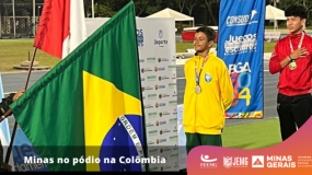 Minas no pódio na Colômbia. Estudante-Atleta campeão do JEMG é prata no salto em altura.