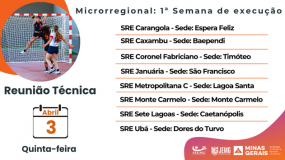 Reuniões técnicas da 1ª semana de execução do JEMG/2025. É dia 3 abril, quinta-feira, com participação obrigatória.
