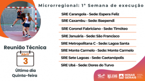 Reuniões técnicas da 1ª semana de execução do JEMG/2025. É dia 3 abril, quinta-feira, com participação obrigatória.