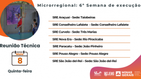 Reuniões técnicas da 6ª semana de execução do JEMG/2025. É dia 8 de maio, quinta-feira, com participação obrigatória.