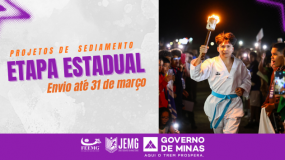 Etapa Estadual JEMG/2026. Envie seu Projeto de Sediamento até 31 de março.
