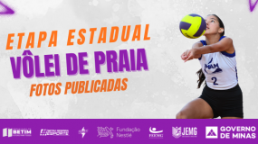 Etapa Estadual do JEMG/2026, em Betim. Fotos da modalidade vôlei de praia estão publicadas.